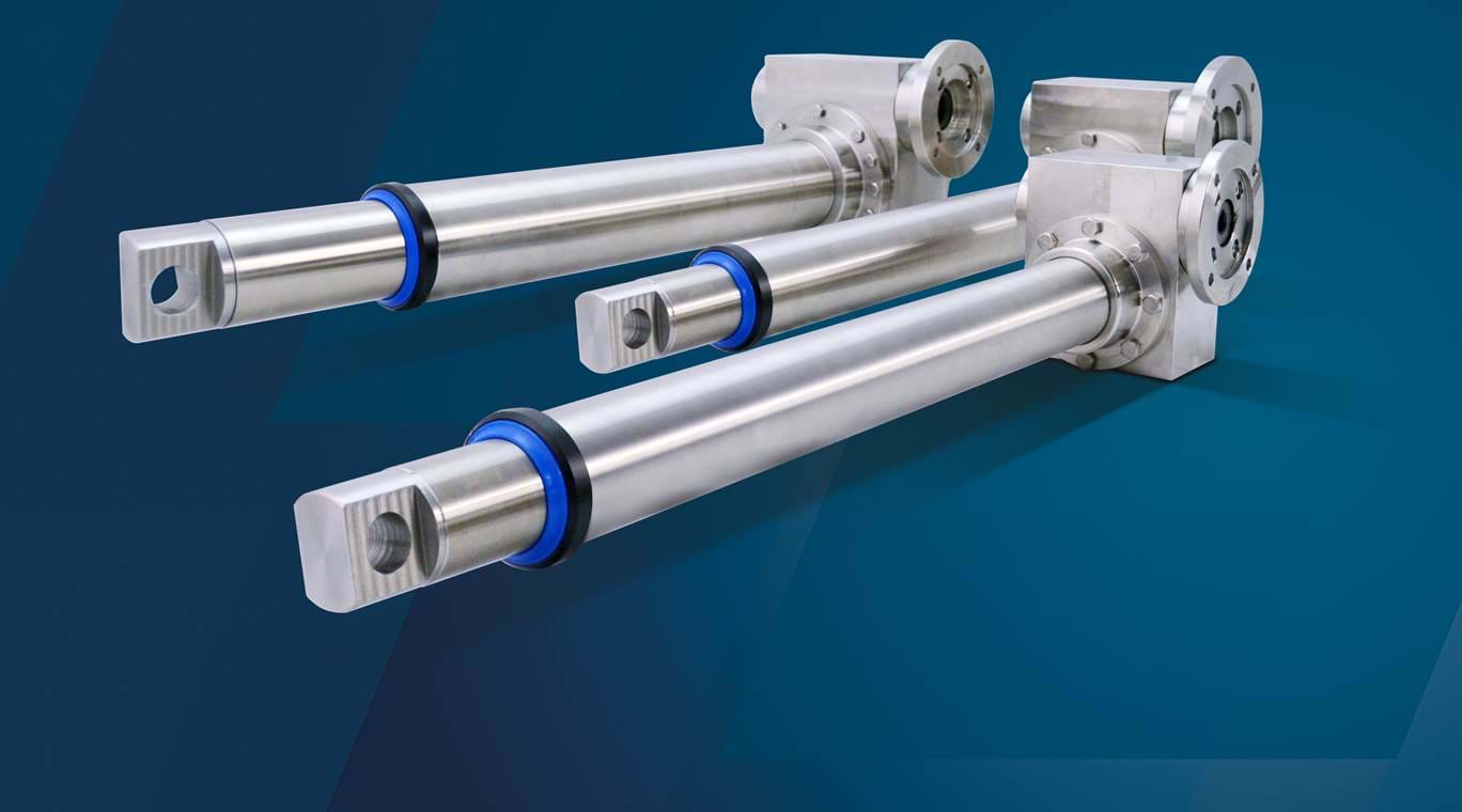 Two stainless steel actuators on blue background 